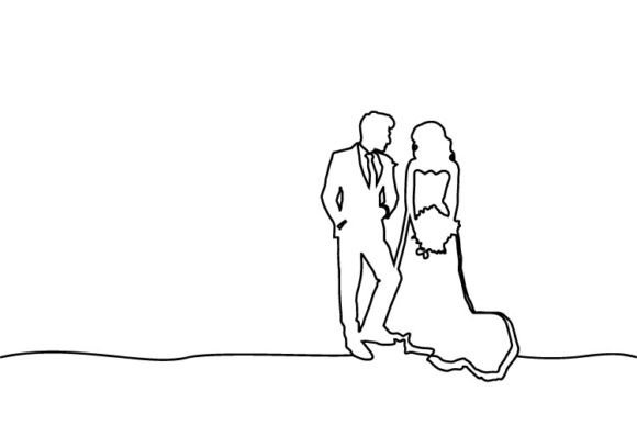 Capturing Love in Lines: The Charm of Linear Art Illustration Wedding Couple