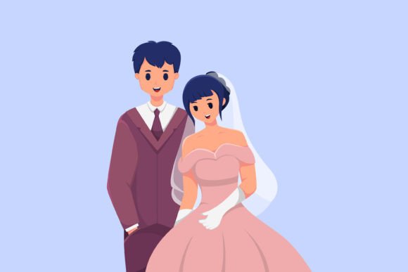 Charming Couple Wedding Character Illustration for Your Projects