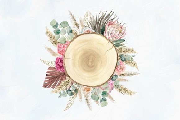 Designing with Nature: The Allure of Boho Floral Wooden Slice Clipart