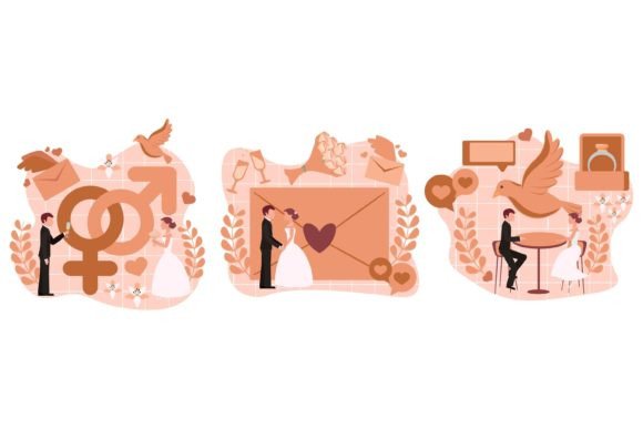 Flat Bundle Wedding Design Illustration: A Vector Toolkit for Modern Nuptials