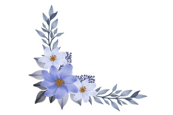 Soft Blue Floral Frame for Wedding Card & Watercolor Illustrations